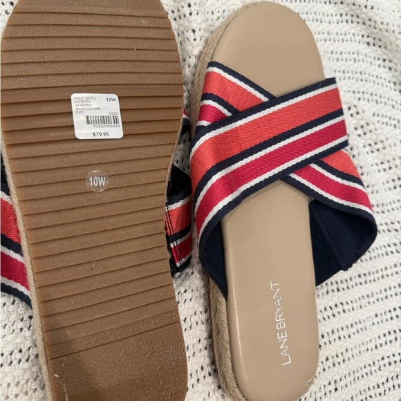 Lane Bryant Red Striped Slide Sandals 10W (New) - Picture 4 of 6